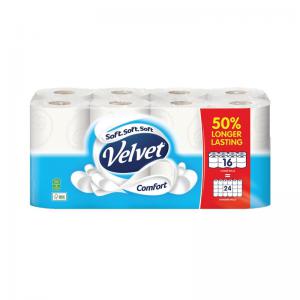 Velvet Comfort 2-Ply Toilet Rolls Longer Rolls Pack of 16 1102187