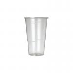 This picture shows a stack of unbranded plastic cups, half-pint in size, made of clear plastic. The pack contains 50 cups, and they have a simple design without any logos or labels on them. They are ideal for various events and gatherings.