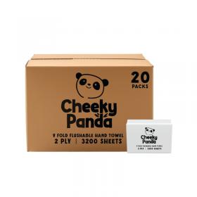 Cheeky Panda 2-Ply V-Fold Bamboo Hand Towel 160 Sheets White (Pack of 20) VHANDTW20 CPD63015