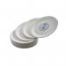 A photo of unbranded disposable plates and bowls would show a pack of 100, 7 inch white paper plates. The plates and bowls have a simple yet functional design and are perfect for any casual event or gathering.