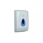 This image shows the VOW Tissue Dispensers 2Work Bulk Pack Toilet Tissue Dispenser in white. The dispenser has a sleek design with a durable body and a convenient refill window. It can hold multiple rolls of toilet tissue, making it ideal for high-traffic areas. The dispenser is easy to use and keeps the tissue clean and hygienic.