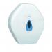 The VOW Tissue Dispensers 2Work Mini Jumbo Toilet Roll Dispenser in white is a compact and efficient solution for any bathroom. It has a sleek design, with a sturdy dispenser that can hold a large roll of toilet tissue. The dispenser is easy to use and ensures a steady supply of tissue for any restroom.