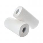 The photo shows a pack of 24 VOW Kitchen Rolls and Food Wraps 2Work Kitchen Roll White, neatly stacked and ready for use. The rolls are white in color with a textured surface, and each pack contains 12 rolls. The packaging displays the brand name and product information in bold font.