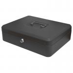 12 Inch Key Lockable Cash Box with Lift Out 9 Compartment Coin Tray - Black CBBK12
