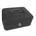 8 Inch Key Lockable Cash Box with Lift Out 6 Compartment Coin Tray - Black CBBK8