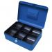 10 Inch Key Lockable Cash Box with Lift Out 6 Compartment Coin Tray - Blue CBBL10