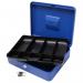 12 Inch Key Lockable Cash Box with Lift Out 9 Compartment Coin Tray - Blue CBBL12