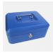 8 Inch Key Lockable Cash Box with Lift Out 6 Compartment Coin Tray - Blue CBBL8