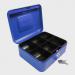 8 Inch Key Lockable Cash Box with Lift Out 6 Compartment Coin Tray - Blue CBBL8