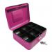 8 Inch Key Lockable Cash Box with Lift Out 6 Compartment Coin Tray - Pink CBPK8