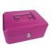 8 Inch Key Lockable Cash Box with Lift Out 6 Compartment Coin Tray - Pink CBPK8