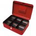 10 Inch Key Lockable Cash Box with Lift Out 6 Compartment Coin Tray - Red CBRD10