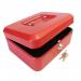 8 Inch Key Lockable Cash Box with Lift Out 6 Compartment Coin Tray - Red CBRD8