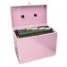 A4 Steel Home File Box with 5 Suspension Files - Pastel Pink FPA4PP