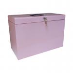 Foolscap Steel Home File Box with 5 Suspension Files - Pastel Pink FPHOPP