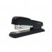 This image shows a sleek black half strip stapler with a metal body, bearing the CTS Staplers brand name. The stapler is filled with black staples and features a matching black button to release them. The design is modern and professional.