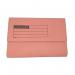 This picture shows a pack of 50 pink CTS document wallets with half flap, made of 220gsm manilla. These foolscap wallets are durable and perfect for organizing and storing documents.