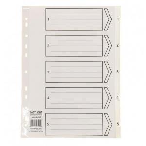 CTS Plastic 5 part A4 dividers numerically marked and multipunched to