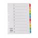 This image shows a set of CTS Numbered Dividers, consisting of 1-10 index tabs made of white Mylar material, reinforced with a multi-punched strip. The tabs are numbered in multiple colors, with the text 1 to 10 visible. These dividers are designed to fit A4-sized documents.