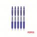 The photo displays a pack of 12 Zebra Gel Rollerball Pens in blue ink, each with a 0.7mm retractable rollerball tip and eco-friendly design. The pens feature a clip for convenient storage and have a sleek and modern look.