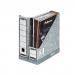 The picture shows a stack of 10 grey A4 magazine files organized neatly in a Bankers Box Books & Magazine Racks System. The files are made from FSC-certified materials and are labeled with the numbers 186004.