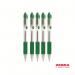This picture features a pack of 12 Zebra Z-Grip retractable ballpoint pens in green ink. The pens have a sleek, modern design with a comfortable grip. The vibrant green ink stands out on any paper, making your writing or drawing pop. Each pen has a handy clip for easy carrying and storage.