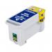 The image features a pack of AC ink cartridges designed to be compatible with Epson printers. The cartridges are in the traditional black color and have the code T028401 clearly printed on them.