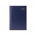 The photograph features a blue Tallon A5 diary for the year 2026 with a week to view layout. The front cover has a textured finish and the pages are bordered in a dark blue. The spine of the diary is embossed with the year and the words Diary 2026. There is a pen loop on the side and a ribbon bookmark. The diary is open to the first week of January, where there is space to write in appointments and notes. The layout is simple and easy to navigate. A useful tool for staying organized and on top of your schedule.