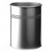 The picture shows a sleek and modern silver waste bin with perforated design for durability. It has a capacity of 15L and is ideal for use in an office setting.