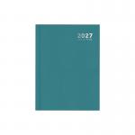 This photograph showcases a vibrant Bright Teal Tallon A5 diary from 2026, with a day per page layout. The casebound design adds a touch of elegance to the diary, making it a perfect companion for organizing your daily schedule.