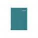 This photo features the Tallon A5 Diaries A5 2026 Week to View Diary in a beautiful bright teal casebound cover. The cover has gold foiled lettering and detailing, giving it a luxurious look. The diary has a week-to-view layout with plenty of space to jot down daily appointments and notes. The pages are cream-colored and there is a ribbon bookmark attached to easily keep track of your place. Overall, this diary has a sleek and professional design.