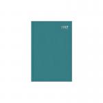 The picture shows a bright teal casebound A4 diary for the year 2026. The cover is embossed with the words Day a Page and Tallon 3488T. The pages are neatly organized with dates and lines for writing.