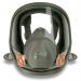 The picture shows a 3M 6000 Series full face mask in size L. The mask is made by 3M and has the model number 6900S. It is designed to protect against respiratory hazards and provides full face coverage. The mask has a sleek black design and features adjustable straps and filters.