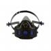 The image shows 3M Masks and Respirators, specifically the HF-801Sd Secure Click Speaking Diaphragm Half Mask. The mask has a sleek design with a secure click feature for easy fitting. It also includes a speaking diaphragm for improved communication while wearing the mask.