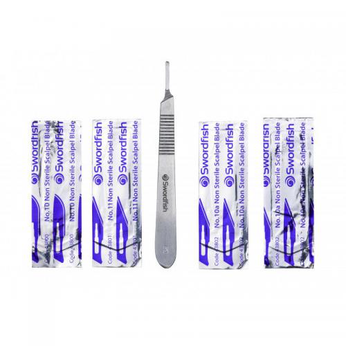 Scalpel No.3 metal with 4 Blades Blister- 1 Pack of 10 BCards 43110