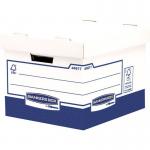 This picture shows 10 Fellowes Bankers Box Basic Heavy Duty Boxes, each measuring 333x285x380mm. The boxes are made with FSC-certified materials and have a sturdy construction. They are perfect for storing and organizing your documents and files.
