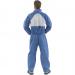 The picture shows a blue and white 3M coverall, specifically the 4530 Fsr model in size XL. The overall has the 3M logo on the front and features long sleeves, a high collar, and multiple pockets. The coverall appears durable and functional, perfect for various work environments.