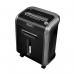 The picture shows a compact and sleek Fellowes Small Office Shredder, the Powershred 79ci, in a matte black finish. Its cross-cut blades are visible through the transparent window, ready to shred any confidential documents. The UK plug and 230V voltage indicate its compatibility for use in British office settings.