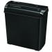 The image shows a compact and sleek Fellowes Home Shredder, with a strip cut mechanism, designed to fit UK voltage of 220-240V. The product has a model number of 4701101 and is a powerful shredding machine.