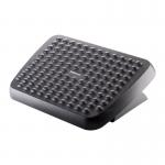 This image shows a standard foot rest and back support from Fellowes. The foot rest has a flat surface with textured grip, and the back support has a curved design. Both pieces are black in color and made of sturdy, durable materials. The foot rest has adjustable height settings for customizable comfort.