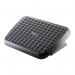 This image shows a standard foot rest and back support from Fellowes. The foot rest has a flat surface with textured grip, and the back support has a curved design. Both pieces are black in color and made of sturdy, durable materials. The foot rest has adjustable height settings for customizable comfort.