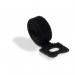 This photograph captures a bundle of black, durable CAVOLINE grip ties, specifically designed for cable management. The ties are neatly wrapped and secured, providing a sleek and organized look for any workspace.
