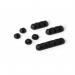 The picture shows a compact and efficient cable management solution. The durable graphite CAVOLINE Clip MIX neatly organizes cords and cables, keeping them tangle-free and easy to access. Its sleek design adds a touch of modernity to any workspace.
