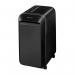The picture shows a sleek black Fellowes Medium Office Shredder from the Powershred LX221 series. With a micro-cut design, this shredder effectively shreds documents into tiny pieces. It is designed to work with both 230V EU and UK outlets.