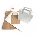 This photo features a stack of sleek white paper carrier bags, each measuring 450 x 170 x 480mm. Perfect for carrying a variety of items, this pack includes 150 bags. The clean lines and sturdy construction make these bags both practical and visually appealing.