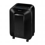 The photograph shows a sleek and compact Fellowes Home Shredders Powershred LX200 Black Shredder in action, with its powerful mini cut blades effortlessly shredding documents. The 230V UK power supply ensures efficient operation, making it an essential tool for any home or office.