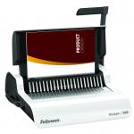 The photo shows a Fellowes Binding Pulsar+ 300 Manual Comb Binder, with its sleek silver design and easy-to-use manual comb binding mechanism. The EUAU 5627601 model is displayed, with its clear instructions and practical features that make it a reliable choice for any binding project.