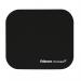 This picture shows a Fellowes mouse mat in sleek black with the added feature of Microban for antimicrobial protection. The mouse pad has a smooth surface and a non-slip base, providing a comfortable and secure workspace for your computer mouse.