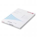 This image shows a pack of white Xerox laser labels with rounded corners. The labels are 199X289mm in size and are designed for use with monolaser printers. The pack contains 100 permanent labels and is FSC certified.
