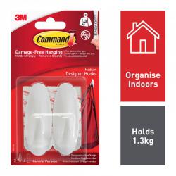 Command Medium Designer Hook 17081, White, 2 Hooks, 4 Medium Strips 7100117769